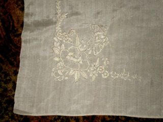 FINE Chinese Off White Silk Embroidered Floral/Phoenix design Scarf/Tablecloth 4