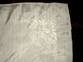 FINE Chinese Off White Silk Embroidered Floral/Phoenix design Scarf/Tablecloth 7