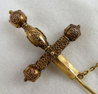 ANTIQUE VICTORIAN ROSE CUT DIAMONDS & RUBIES 18K SWORD & SHEATH STICKPIN BROOCH 11