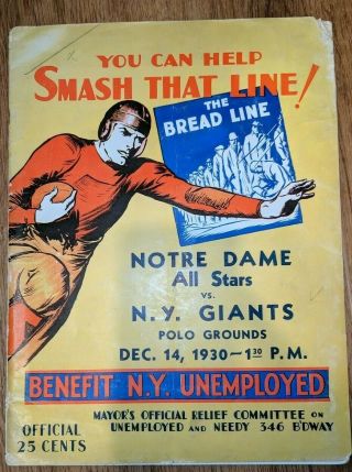 Knute Rockne Last Game Notre Dame Rare 1930 Program Ny Giants Football Vintage