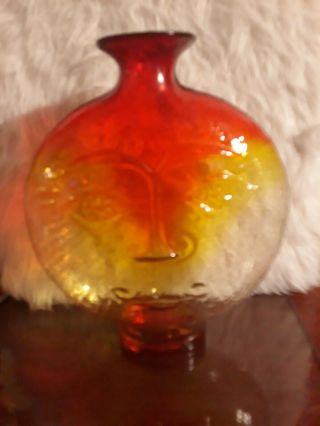 Vintage Mc Blenko Wayne Husted Tangerine Sun Face Vase