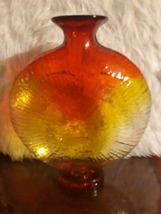 Vintage MC Blenko Wayne Husted Tangerine Sun Face Vase 3