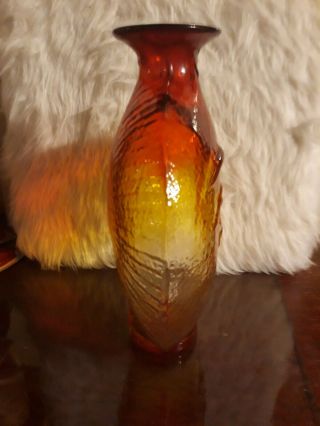 Vintage MC Blenko Wayne Husted Tangerine Sun Face Vase 4