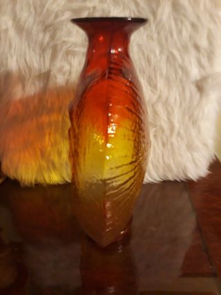Vintage MC Blenko Wayne Husted Tangerine Sun Face Vase 5