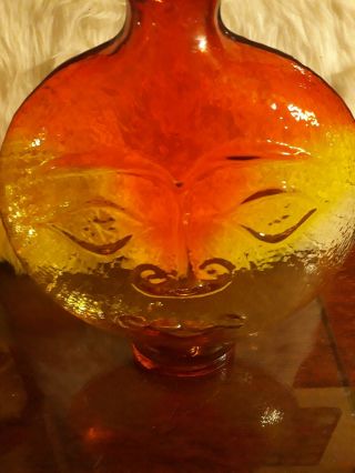 Vintage MC Blenko Wayne Husted Tangerine Sun Face Vase 7