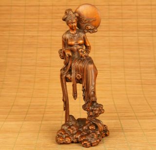 Old Boxwood Hand Carved Chenge God Of Moon Buddha Belle Statue Home Decoration