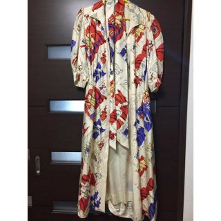 Authentic Hermes Vintage Flag Pattern Short Sleeve Dress One Piece Silk Size 40