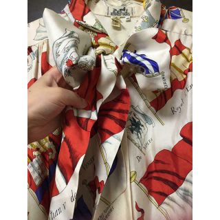 Authentic HERMES Vintage Flag Pattern Short Sleeve Dress One Piece Silk Size 40 2