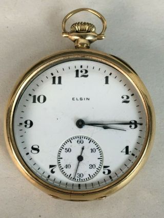 14k Solid Gold Elgin Pocket Watch Not Scrap Case Subdial Marked Antique Vintage