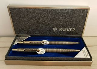 Vintage Parker Cisele Classic 75 Sterling Silver Ballpoint Pen,  Pencil Set,  Nos