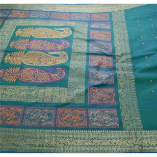 Sanskriti Vintage Green Heavy Saree 100 Pure Silk Craft 5 Yd Fabric Woven Sari 2