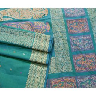 Sanskriti Vintage Green Heavy Saree 100 Pure Silk Craft 5 Yd Fabric Woven Sari 3