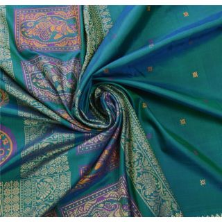 Sanskriti Vintage Green Heavy Saree 100 Pure Silk Craft 5 Yd Fabric Woven Sari 5