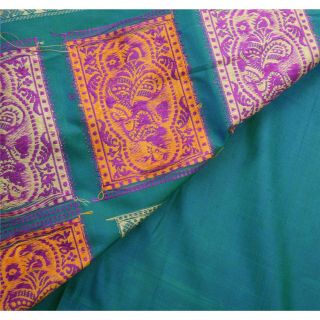 Sanskriti Vintage Green Heavy Saree 100 Pure Silk Craft 5 Yd Fabric Woven Sari 6