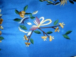 Stunning Vintage Chinese Blue Silk Dress w/Embroidered Floral Roundels Sz 10 8