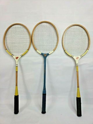 Vintage Dumont & Ace Wooden Badminton Racquets Group Of 3 Wall Decor Antique