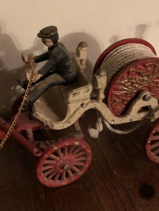Kenton Antique Fire Hose Reel c.  1800s Horse Drawn Fire Truck Cast Iron Toy 7