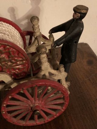 Kenton Antique Fire Hose Reel c.  1800s Horse Drawn Fire Truck Cast Iron Toy 8
