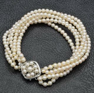 Vintage Sterling Silver Sea Pearl Beaded Multi - Strand Bracelet 25.  9 Grams