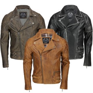 Mens Vintage Soft Real Leather Biker Jacket In Washed Black,  Brown,  Rust Tan