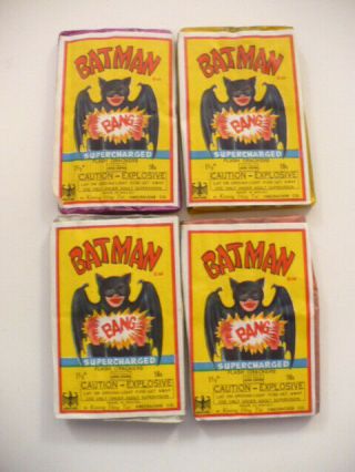 Four Vintage Batman Supercharged Flash Cracker Firecracker Label