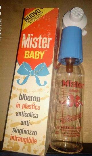 Vintage Plastic Baby Bottle Biberon Mister Baby Made In Italy