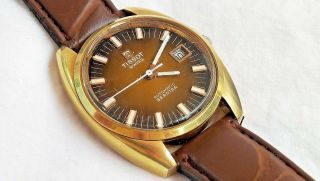 Tissot Seastar Vintage 1970 ' S Men ' s Automatic Wach - Rare Gold With Brown Face 2