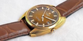 Tissot Seastar Vintage 1970 ' S Men ' s Automatic Wach - Rare Gold With Brown Face 4
