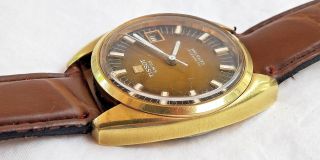 Tissot Seastar Vintage 1970 ' S Men ' s Automatic Wach - Rare Gold With Brown Face 5