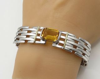 925 Sterling Silver - Vintage Two Tone Citrine Cage Detail Bracelet - B2427