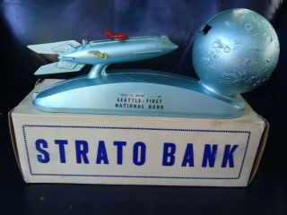 Vintage Duro Strato Rocket Moon Mechanical Bank - Green Finish