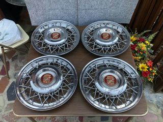 (4) 1953 - 55 Cadillac Deville Series 62 Fleetwood Wire Hub Caps Wheel Covers Rare