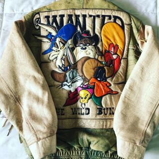 Vintage 90’s Looney Tunes Leather Jacket Cowboy Sheriff “wanted” The Wild Bunch