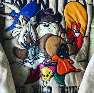 Vintage 90’s Looney Tunes Leather Jacket Cowboy Sheriff “Wanted” The Wild Bunch 3