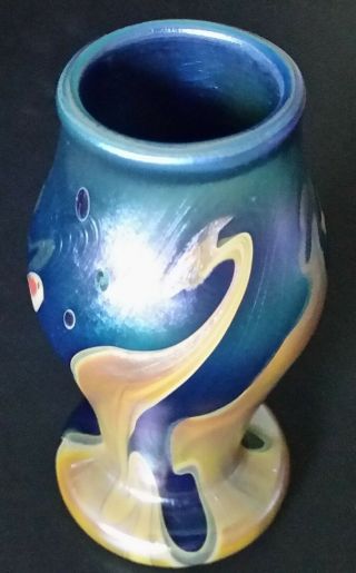 Vintage Lundberg Studios Iridescent Art Glass Mini Vase 1975 Mark Cantor 3 1/4 