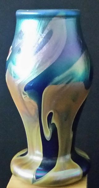 Vintage Lundberg Studios Iridescent Art Glass Mini Vase 1975 Mark Cantor 3 1/4 