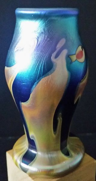 Vintage Lundberg Studios Iridescent Art Glass Mini Vase 1975 Mark Cantor 3 1/4 