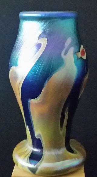 Vintage Lundberg Studios Iridescent Art Glass Mini Vase 1975 Mark Cantor 3 1/4 