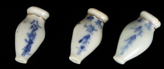 Trio (3) Antique Chinese Blue & White Porcelain Bird Feeders