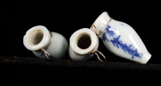 Trio (3) Antique Chinese Blue & White Porcelain Bird Feeders 5