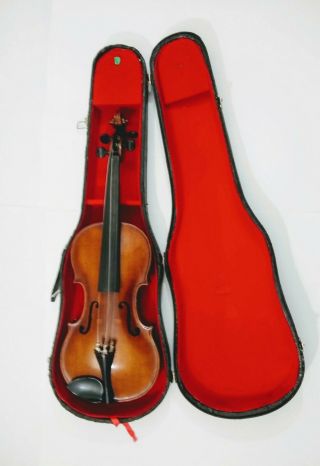 Vintage Antique Old Violin Size W/ Case And Rattlesnake Rattles.