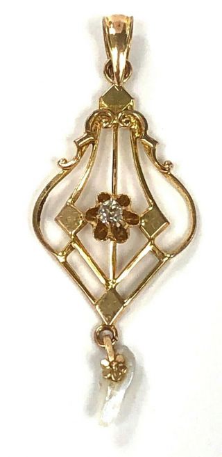 Art Nouveau Antique Ostby Barton 10k Gold,  Diamond & Pearl Titanic Pendant