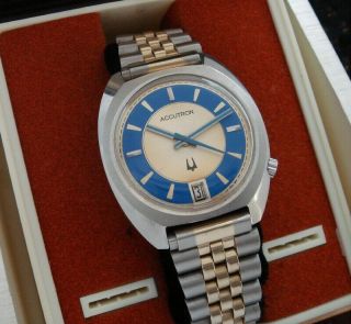 Retro Vintage Men’s 1971 Solid Stainless Bulova Accutron W/ Two - Tone Dial,  Date