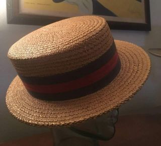 Vintage Straw Boater Hat 7 1/2