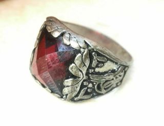 Female Freemasons Vintage Elite Magick Power Antique Ring Silver & Red Ruby Rare