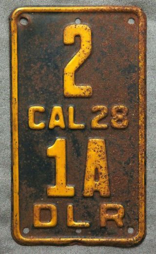 California.  1928.  License Plate.  Motorcycle.  Dlr.  Dealer.  Rare.