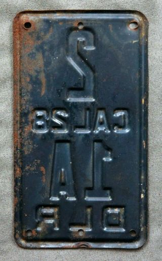 California.  1928.  License Plate.  Motorcycle.  DLR.  DEALER.  Rare. 2