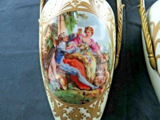 Antique pair French Porcelain Ormolu Cassolettes Vases Figural Fragonard décor 4