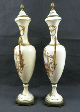 Antique pair French Porcelain Ormolu Cassolettes Vases Figural Fragonard décor 6
