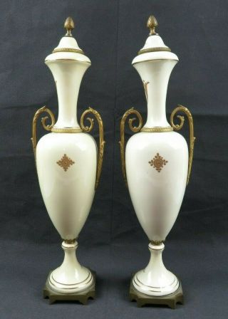 Antique pair French Porcelain Ormolu Cassolettes Vases Figural Fragonard décor 7